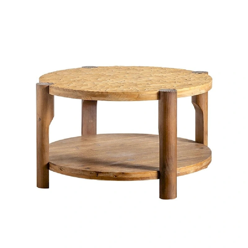 Table basse ronde à 2 niveaux avec étagère de rangement