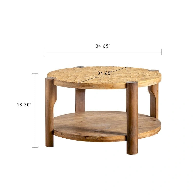 Table basse ronde à 2 niveaux avec étagère de rangement