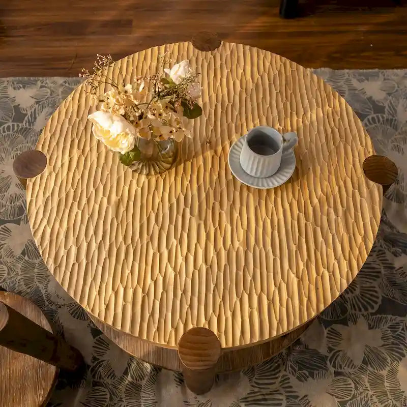 Table basse ronde à 2 niveaux avec étagère de rangement
