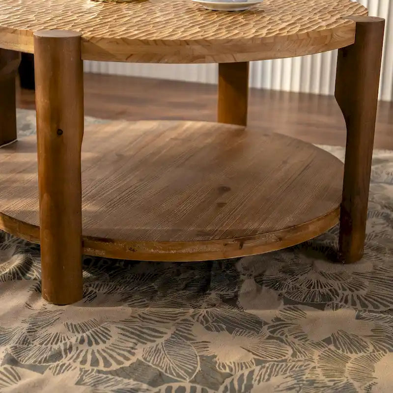 Table basse ronde à 2 niveaux avec étagère de rangement
