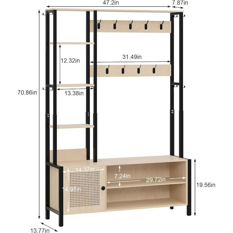 Javlergo Meuble d'entrée avec portemanteau, banc de rangement à chaussures, meuble d'entrée 5-en-1 avec 9 crochets