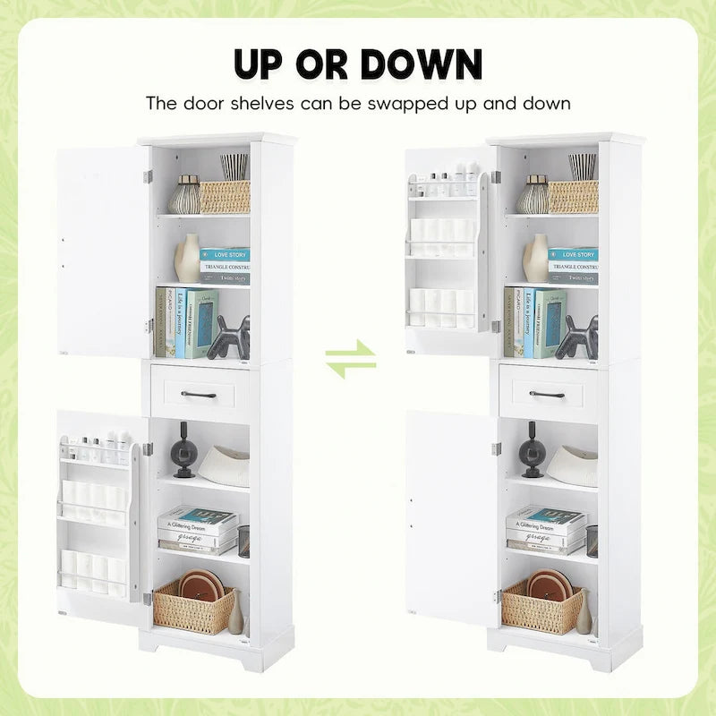Meuble de rangement haut de salle de bain sur pied avec 2 portes et 1 tiroir