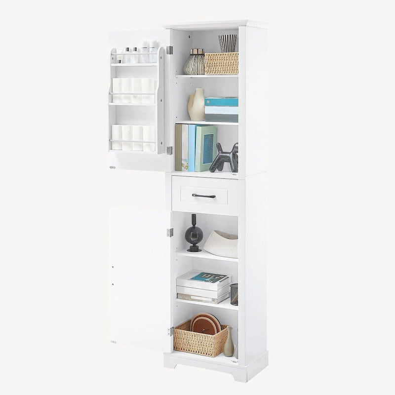 Meuble de rangement haut de salle de bain sur pied avec 2 portes et 1 tiroir