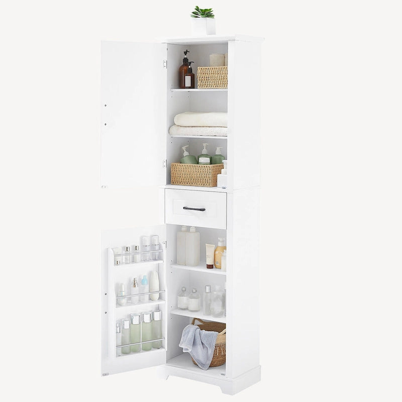 Meuble de rangement haut de salle de bain sur pied avec 2 portes et 1 tiroir