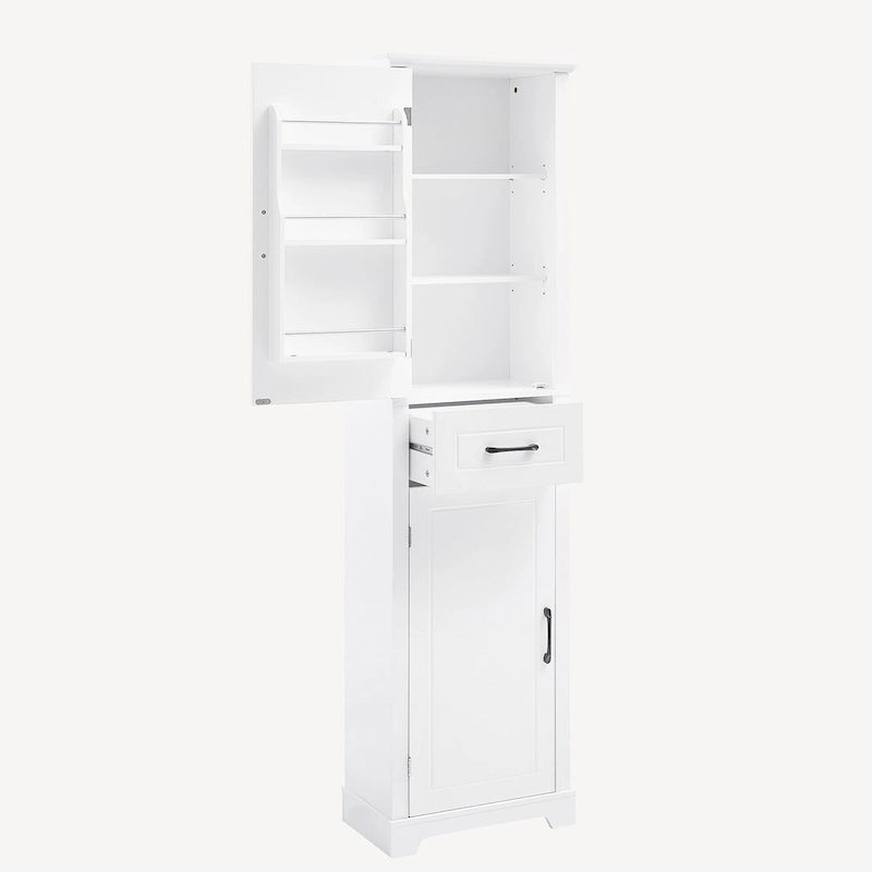 Meuble de rangement haut de salle de bain sur pied avec 2 portes et 1 tiroir