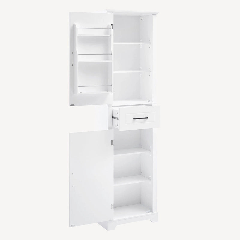 Meuble de rangement haut de salle de bain sur pied avec 2 portes et 1 tiroir