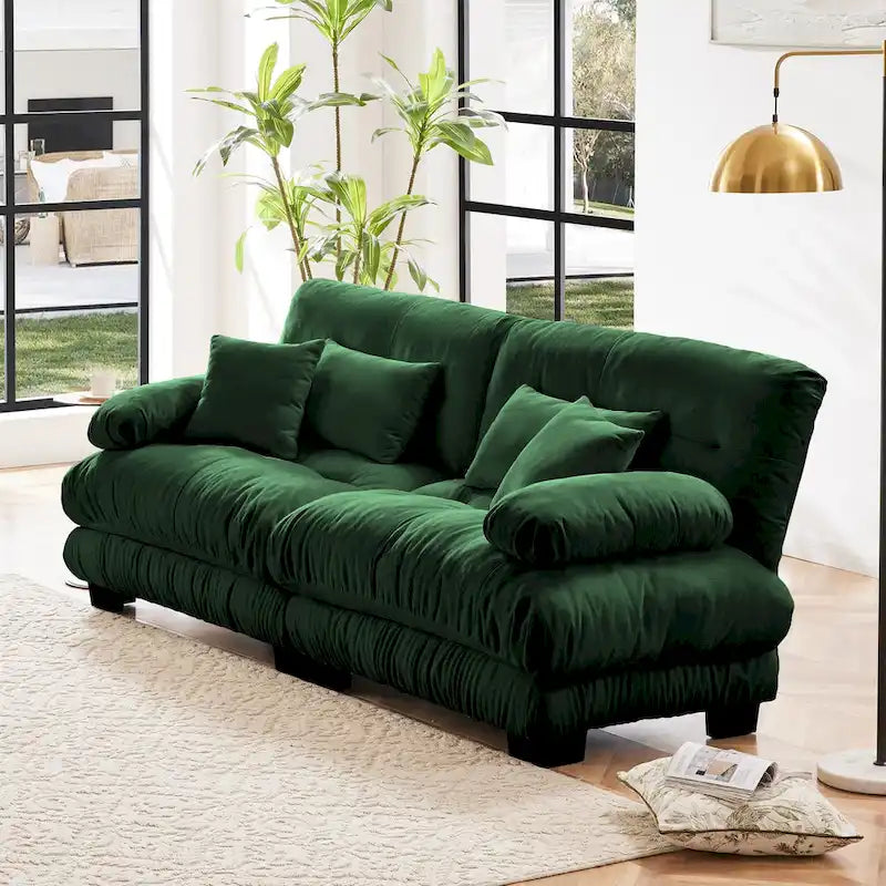 Canapé Cloud 2 places pour salon, canapé 2 places en chenille avec 2 coussins lombaires et 2 coussins décoratifs, vert chenille