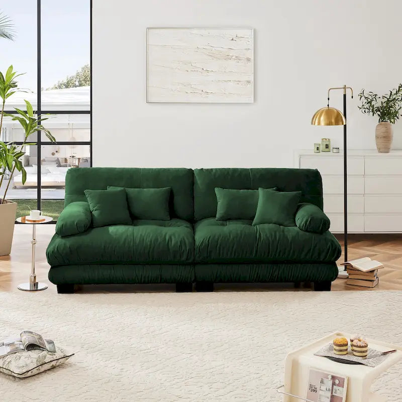 Canapé Cloud 2 places pour salon, canapé 2 places en chenille avec 2 coussins lombaires et 2 coussins décoratifs, vert chenille