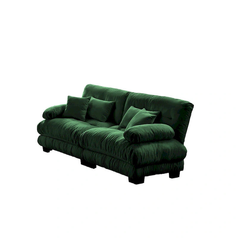 Canapé Cloud 2 places pour salon, canapé 2 places en chenille avec 2 coussins lombaires et 2 coussins décoratifs, vert chenille