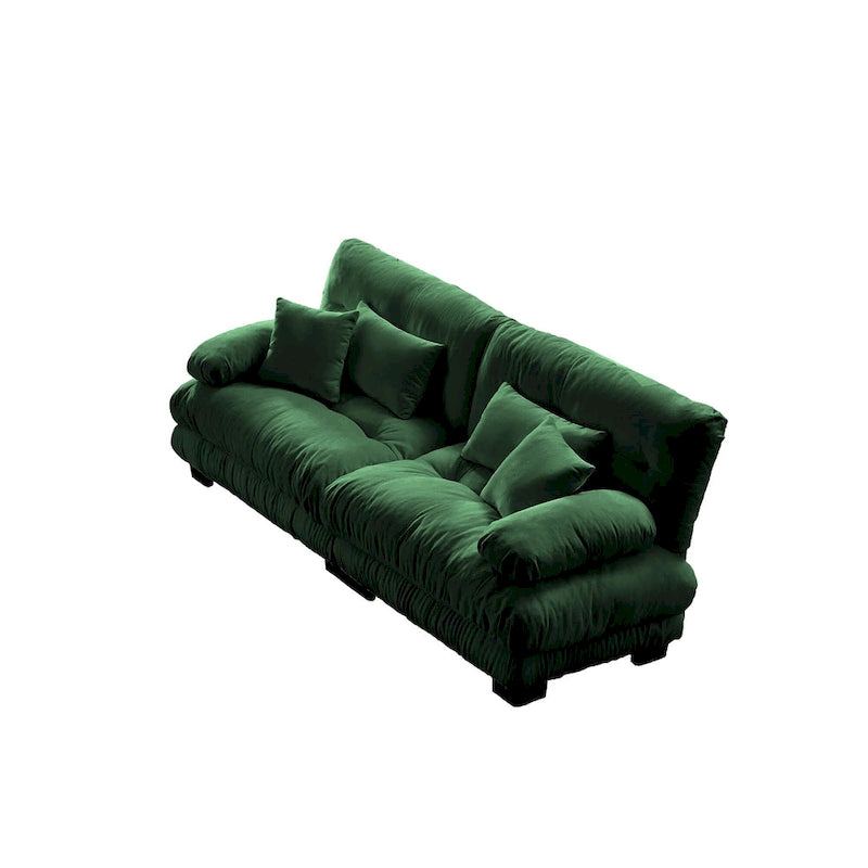 Canapé Cloud 2 places pour salon, canapé 2 places en chenille avec 2 coussins lombaires et 2 coussins décoratifs, vert chenille