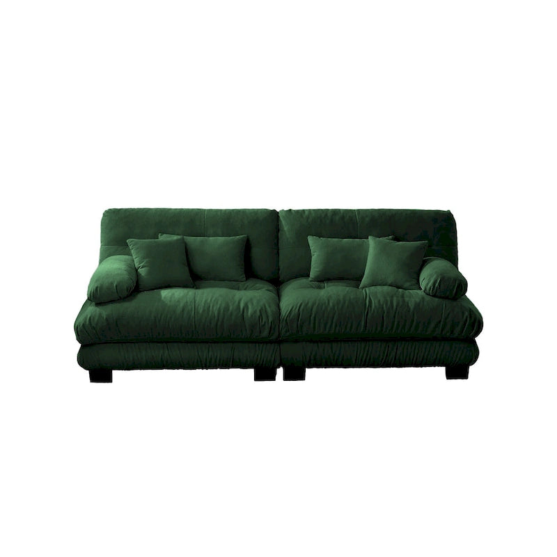 Canapé Cloud 2 places pour salon, canapé 2 places en chenille avec 2 coussins lombaires et 2 coussins décoratifs, vert chenille