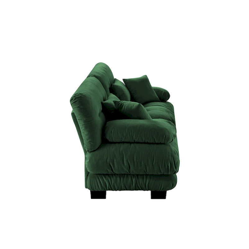Canapé Cloud 2 places pour salon, canapé 2 places en chenille avec 2 coussins lombaires et 2 coussins décoratifs, vert chenille