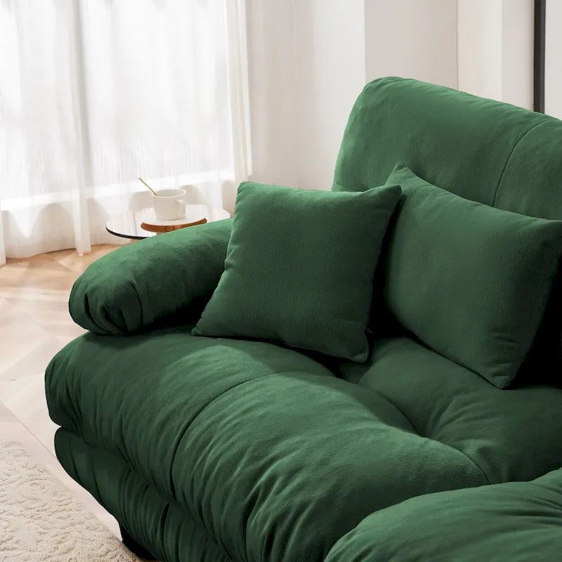 Canapé Cloud 2 places pour salon, canapé 2 places en chenille avec 2 coussins lombaires et 2 coussins décoratifs, vert chenille