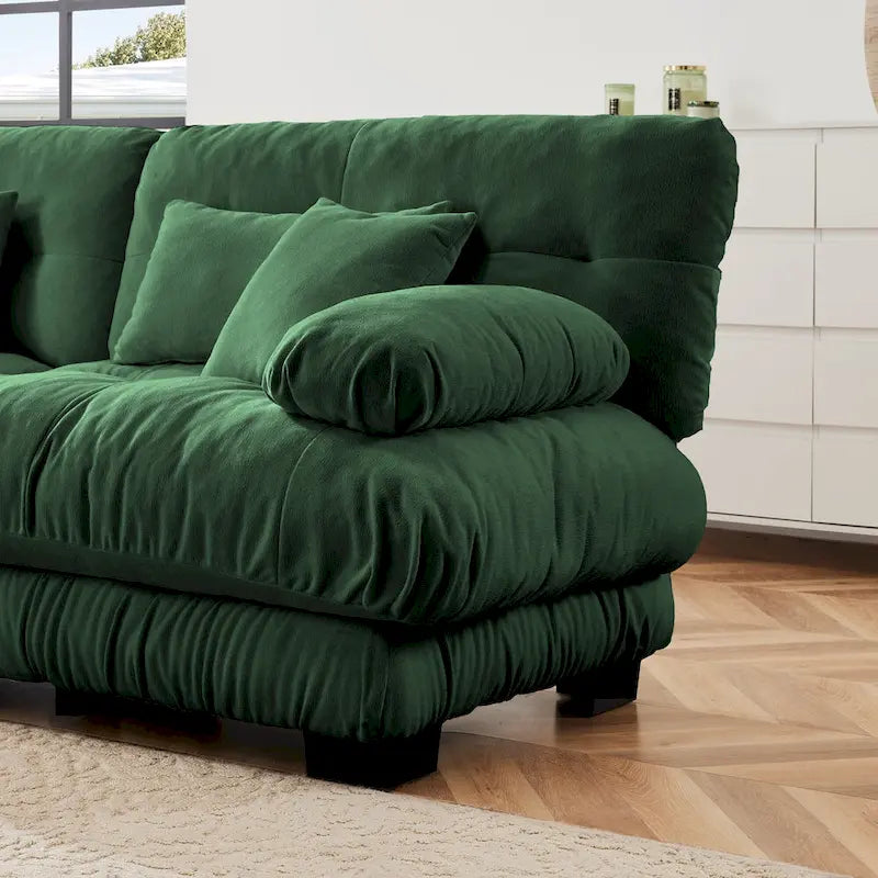 Canapé Cloud 2 places pour salon, canapé 2 places en chenille avec 2 coussins lombaires et 2 coussins décoratifs, vert chenille