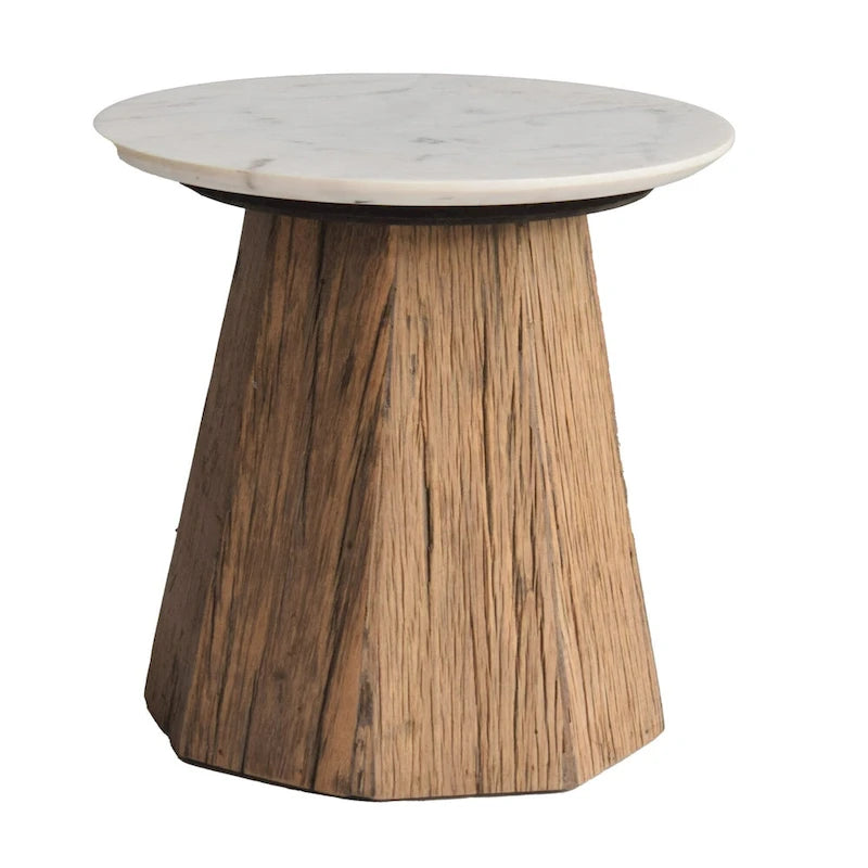 Table basse ronde en marbre - 19,5 - Marron et blanc