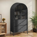 Moasis 65 Armoire de cuisine en osier arqué haute, placard de ferme avec 3 étagères et 2 tiroirs