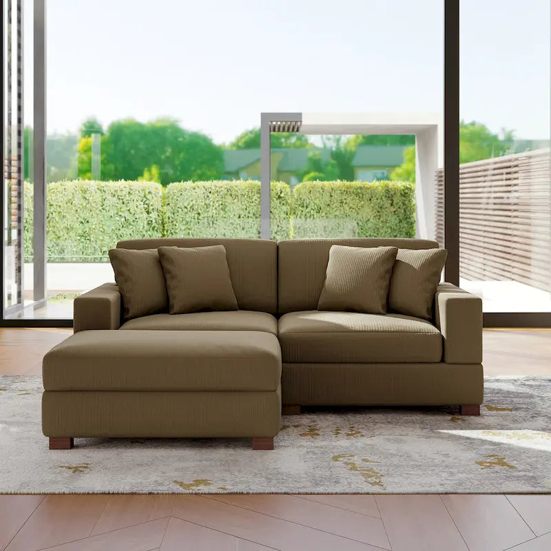 Ensemble canapé sectionnel modulaire en velours côtelé avec méridienne et pouf