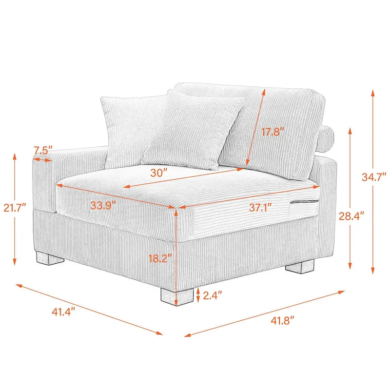 Ensemble canapé sectionnel modulaire en velours côtelé avec méridienne et pouf
