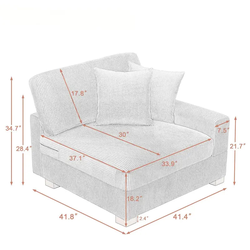 Ensemble canapé sectionnel modulaire en velours côtelé avec méridienne et pouf