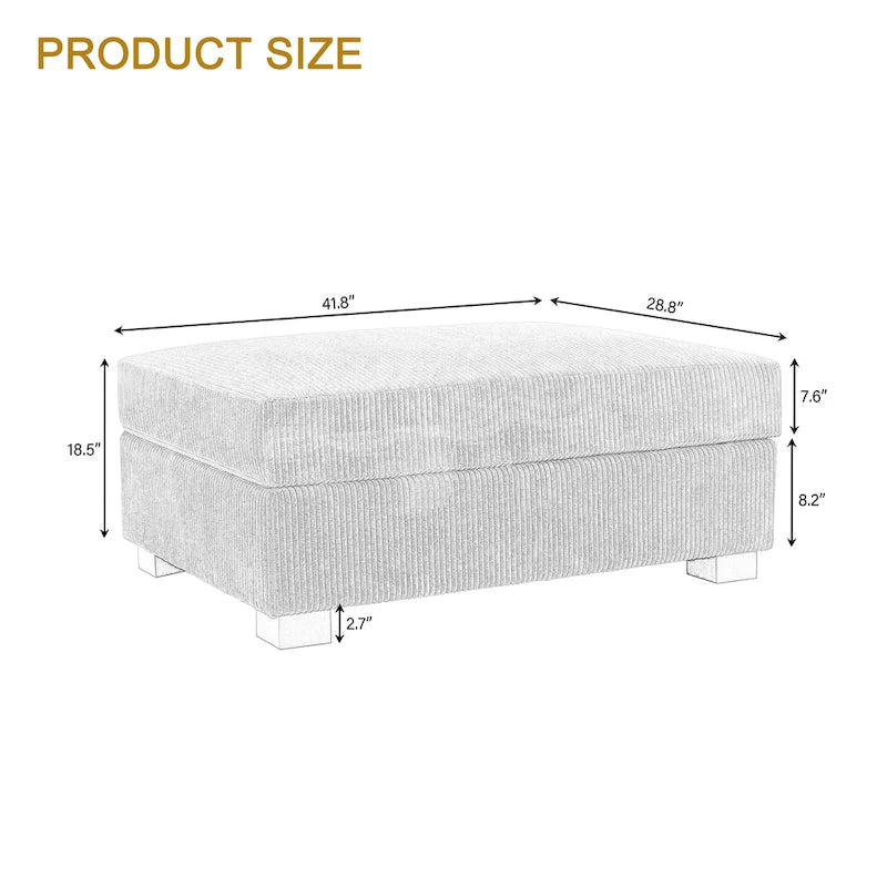 Ensemble canapé sectionnel modulaire en velours côtelé avec méridienne et pouf