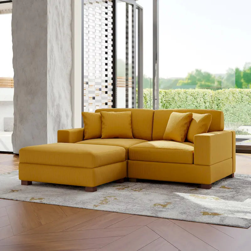 Ensemble canapé sectionnel modulaire en velours côtelé avec méridienne et pouf