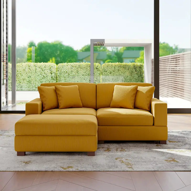 Ensemble canapé sectionnel modulaire en velours côtelé avec méridienne et pouf