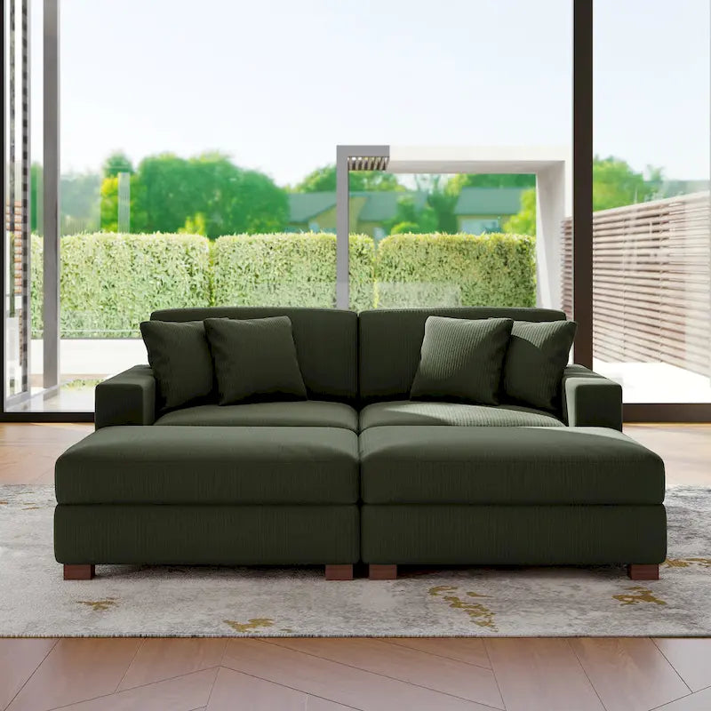Ensemble canapé sectionnel modulaire en velours côtelé avec méridienne et pouf
