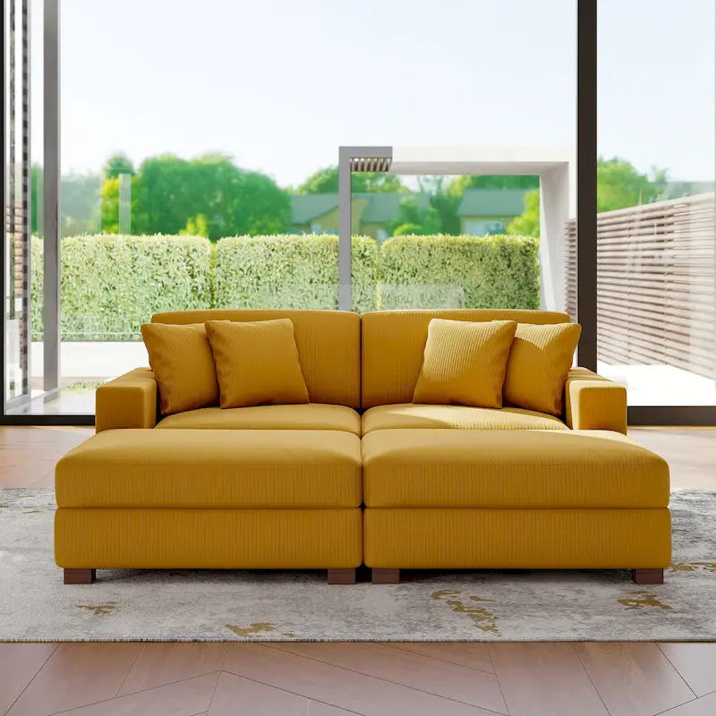 Ensemble canapé sectionnel modulaire en velours côtelé avec méridienne et pouf