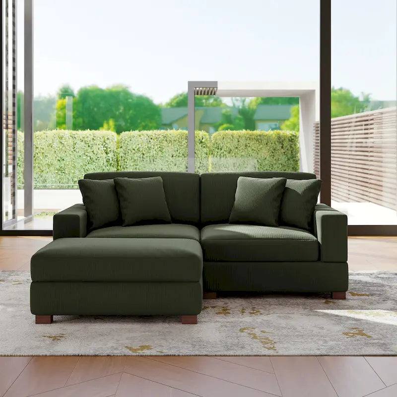 Ensemble canapé sectionnel modulaire en velours côtelé avec méridienne et pouf