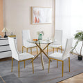 Ensemble de salle à manger 1+4, 5 pièces, Table à manger avec pieds en métal de style Mid-century pour 4 à 6 personnes avec plateau en verre, Table à manger sur pied.