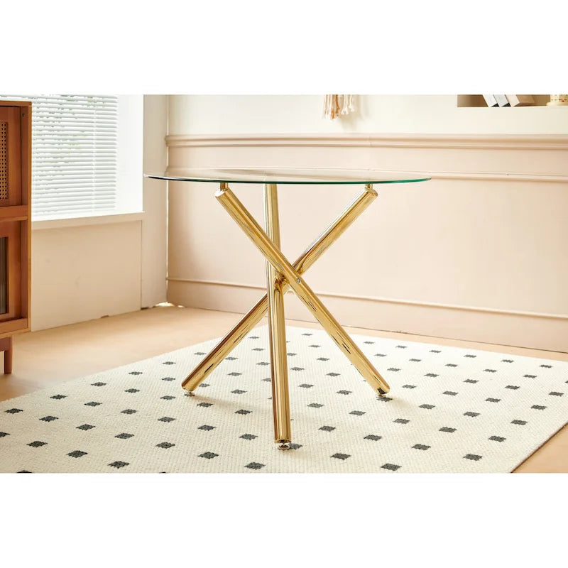 Ensemble de salle à manger 1+4, 5 pièces, Table à manger avec pieds en métal de style Mid-century pour 4 à 6 personnes avec plateau en verre, Table à manger sur pied.