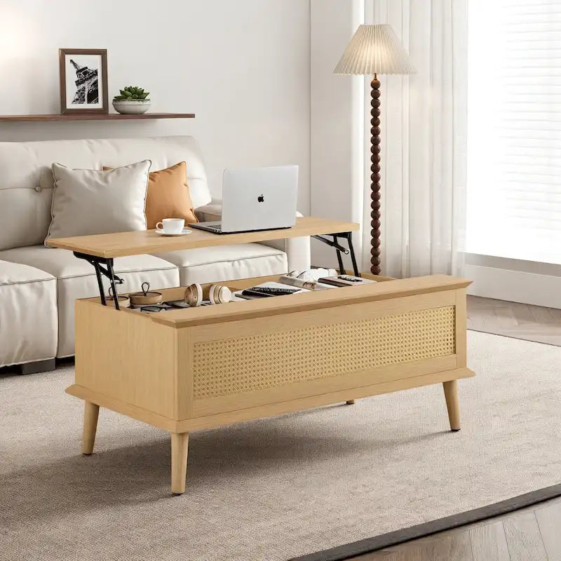 Table basse relevable en rotin Teagan Chelsea Square avec rangement – 42 x 17