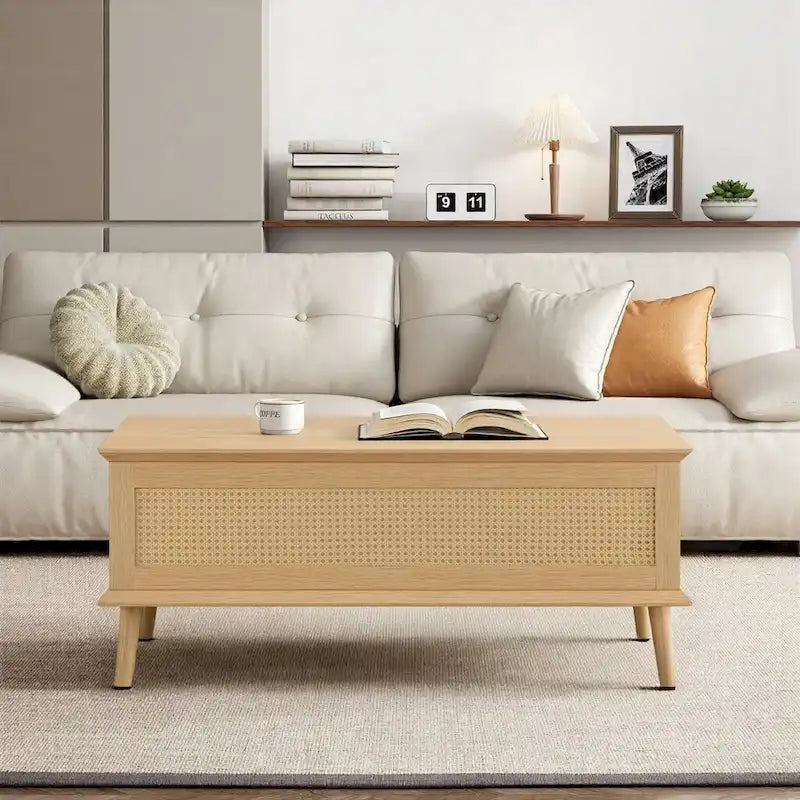 Table basse relevable en rotin Teagan Chelsea Square avec rangement – 42 x 17