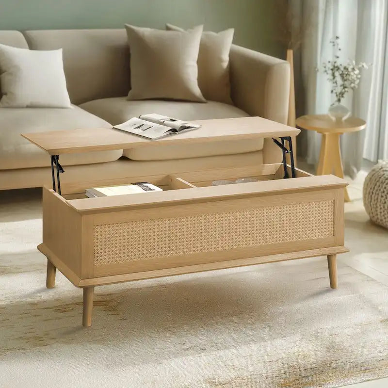 Table basse relevable en rotin Teagan Chelsea Square avec rangement – 42 x 17