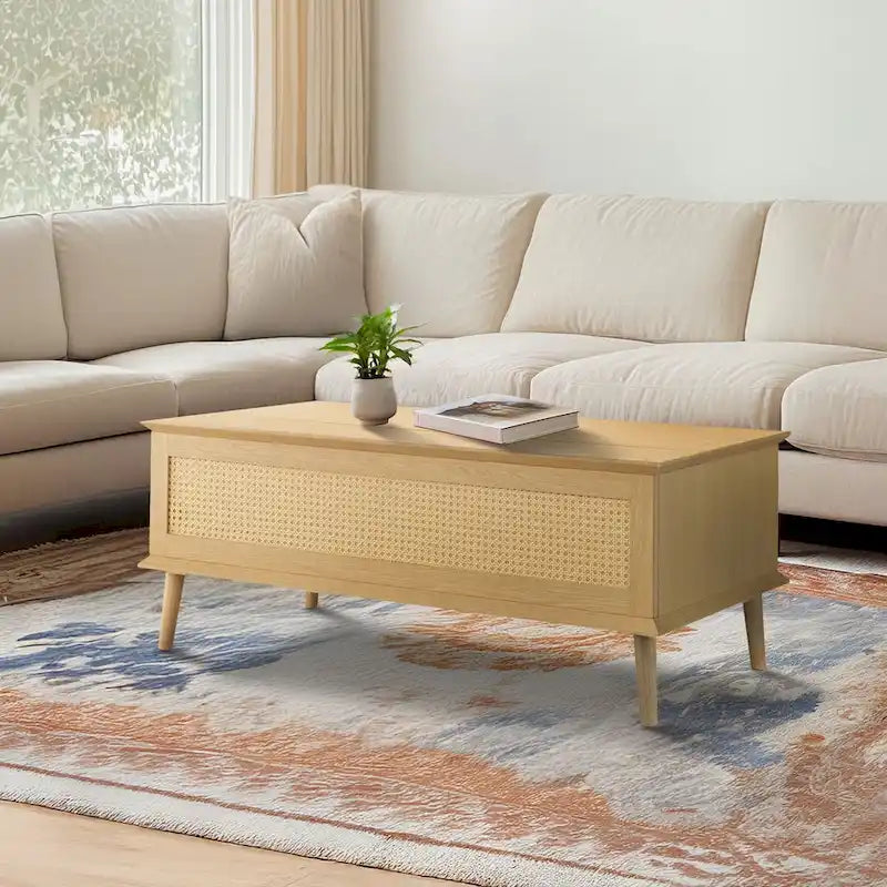 Table basse relevable en rotin Teagan Chelsea Square avec rangement – 42 x 17
