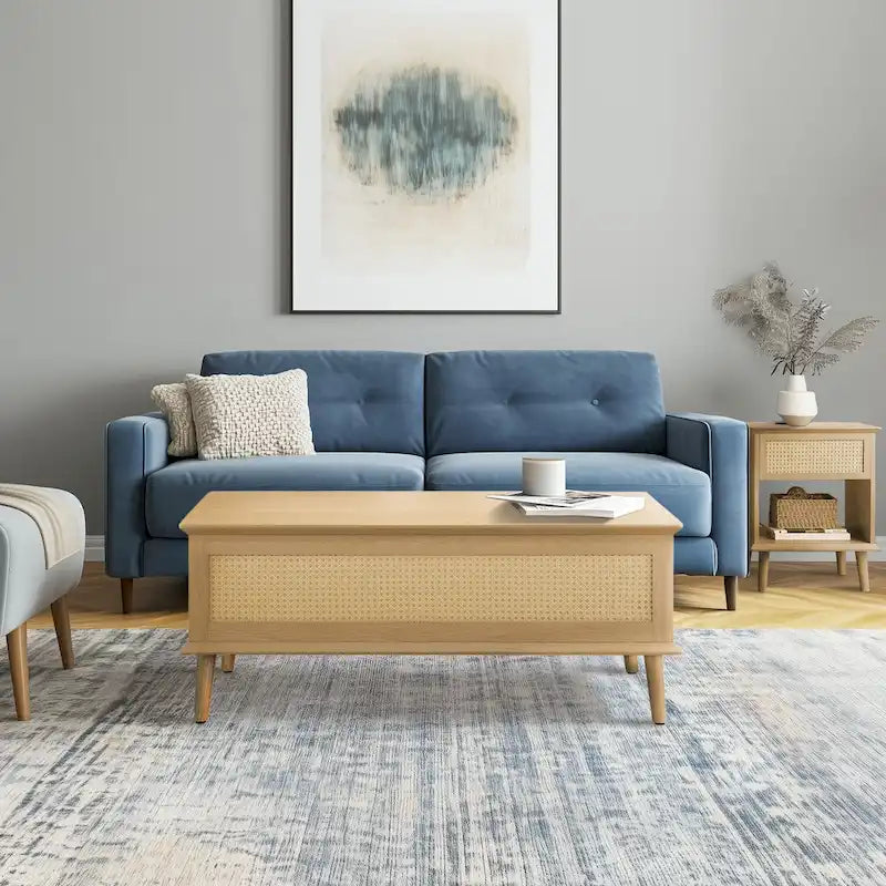 Table basse relevable en rotin Teagan Chelsea Square avec rangement – 42 x 17