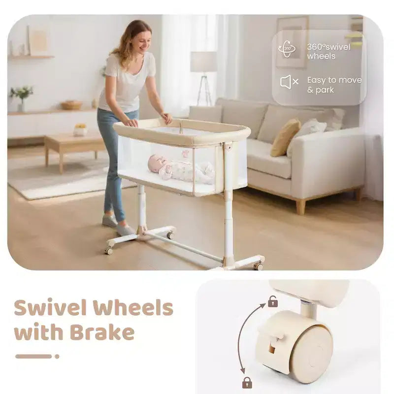 Berceau avec roulettes 鈥?Beige / Gris / Rose, Cododo, pour 1 bébé