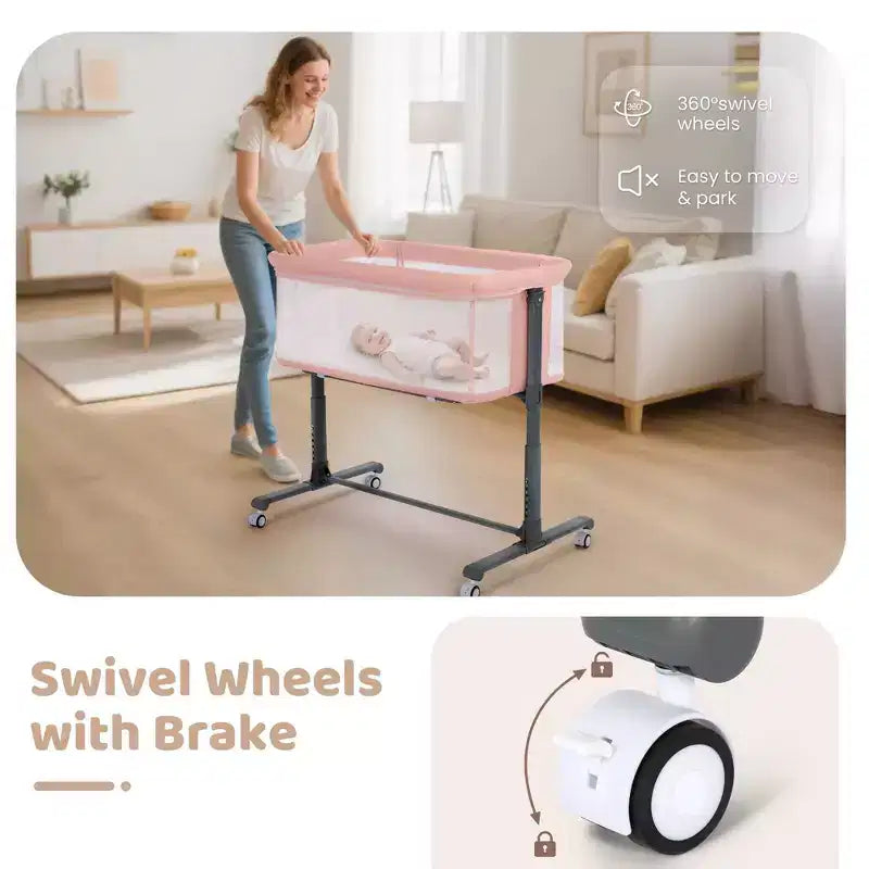 Berceau avec roulettes 鈥?Beige / Gris / Rose, Cododo, pour 1 bébé