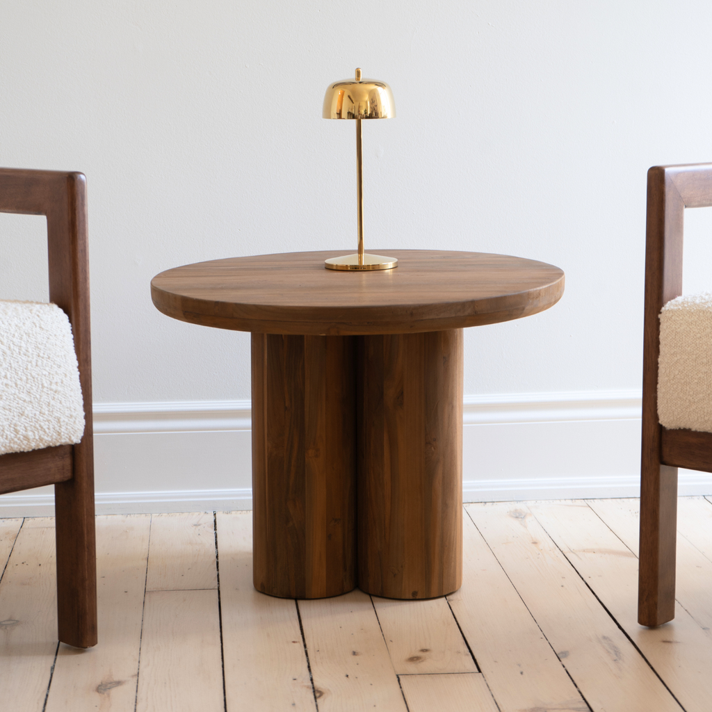 Modern Teak Side Table with Round - Living Room | 24"