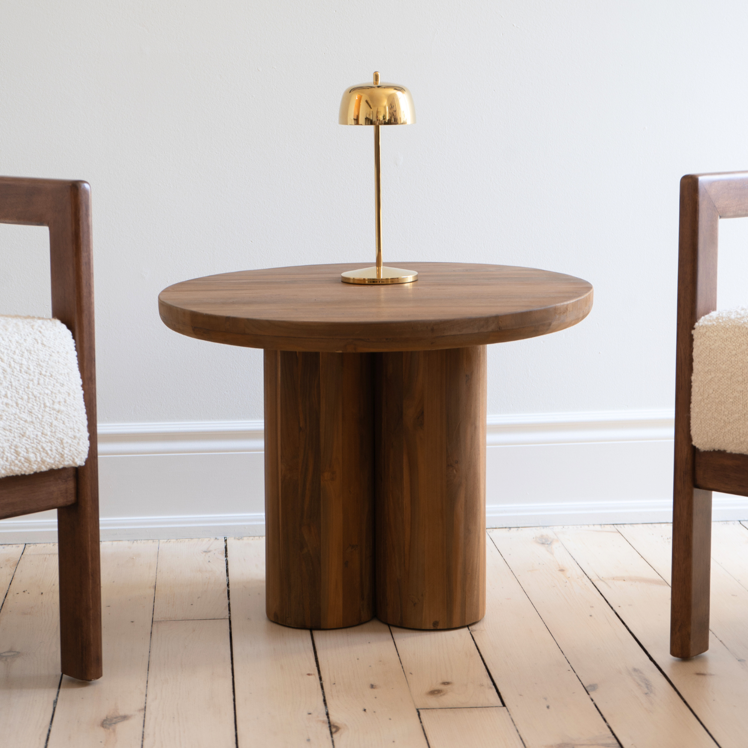 Modern Teak Side Table with Round - Living Room | 24"