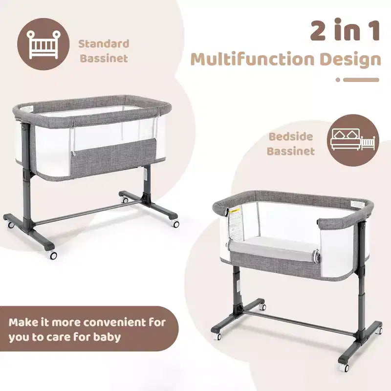 Berceau avec roulettes 鈥?Beige / Gris / Rose, Cododo, pour 1 bébé
