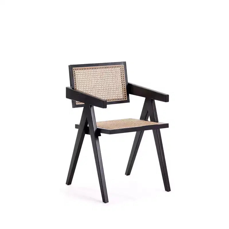 Hamlet Dining Arm Chair Black/Natural Cane - Manhattan Comfort: Mid-Century Ash Wood Base, No Assembly Required