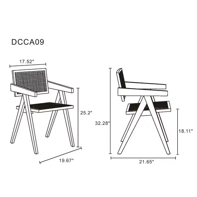 Chaise de salle à manger Hamlet en rotin noir/naturel – Manhattan Comfort : Base en bois de frêne Mid-Century, aucun assemblage requis