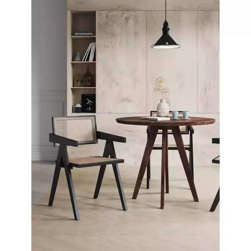 Chaise de salle à manger Hamlet en rotin noir/naturel – Manhattan Comfort : Base en bois de frêne Mid-Century, aucun assemblage requis