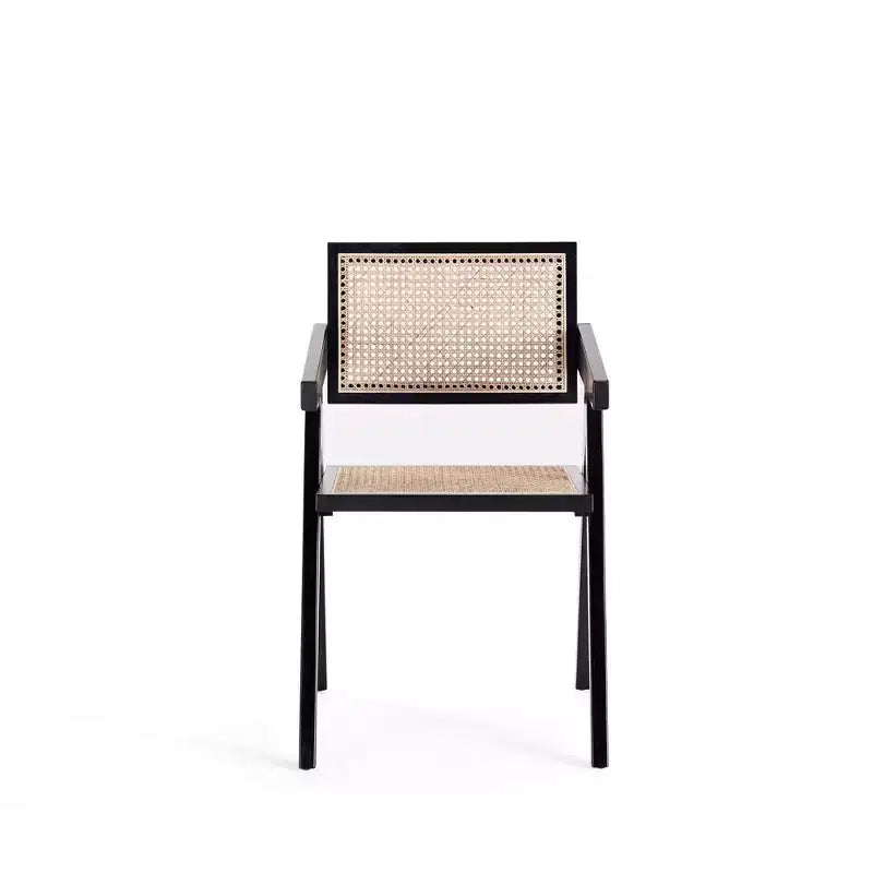 Chaise de salle à manger Hamlet en rotin noir/naturel – Manhattan Comfort : Base en bois de frêne Mid-Century, aucun assemblage requis