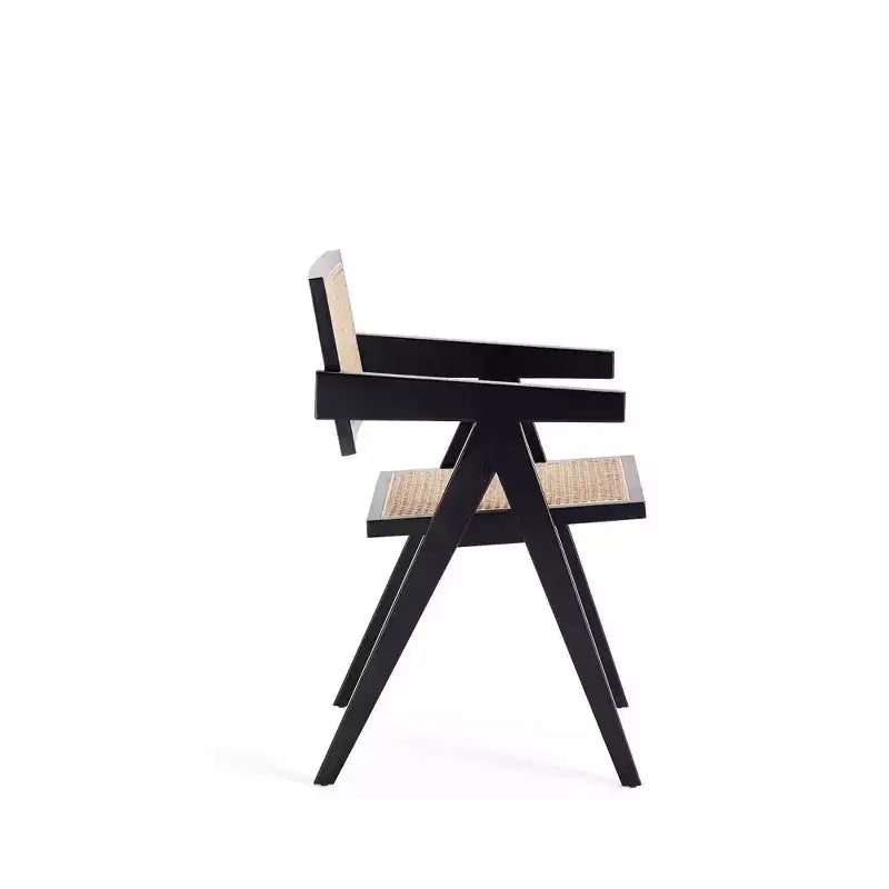 Chaise de salle à manger Hamlet en rotin noir/naturel – Manhattan Comfort : Base en bois de frêne Mid-Century, aucun assemblage requis