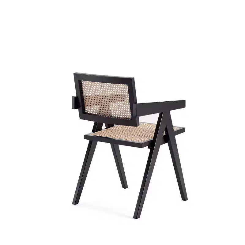 Chaise de salle à manger Hamlet en rotin noir/naturel – Manhattan Comfort : Base en bois de frêne Mid-Century, aucun assemblage requis