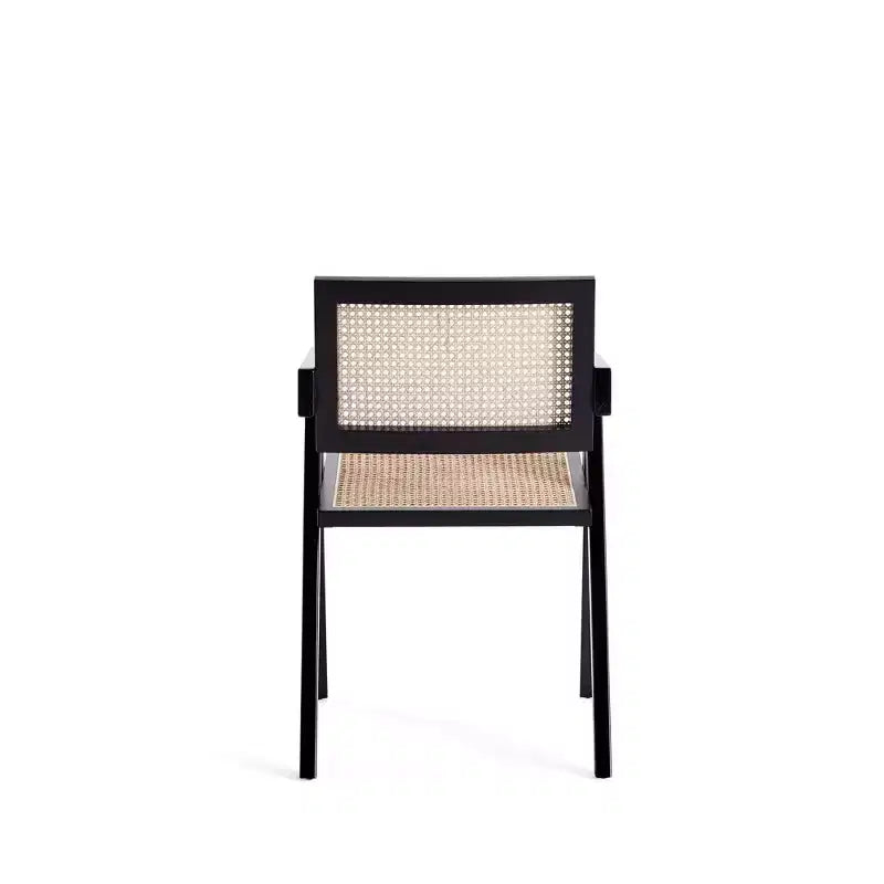 Chaise de salle à manger Hamlet en rotin noir/naturel – Manhattan Comfort : Base en bois de frêne Mid-Century, aucun assemblage requis