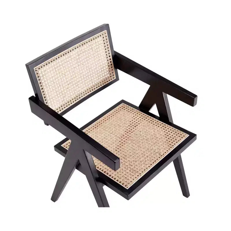 Chaise de salle à manger Hamlet en rotin noir/naturel – Manhattan Comfort : Base en bois de frêne Mid-Century, aucun assemblage requis