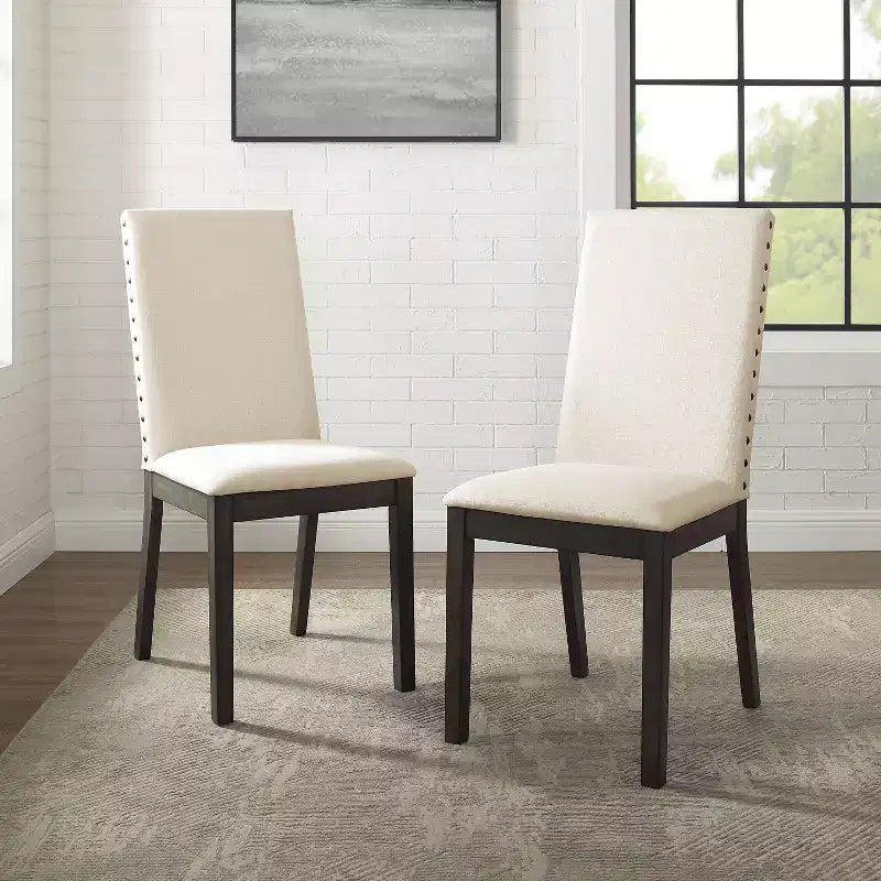 Crosley Set of 2 Hayden Upholstered Chairs Slate: Nailhead Trim, Rubberwood Legs, Foam Cushioned